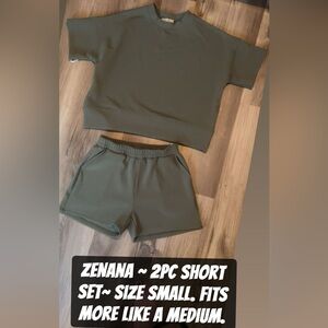 Zenana Outfitters Women's Olive Athletic Shorts Set